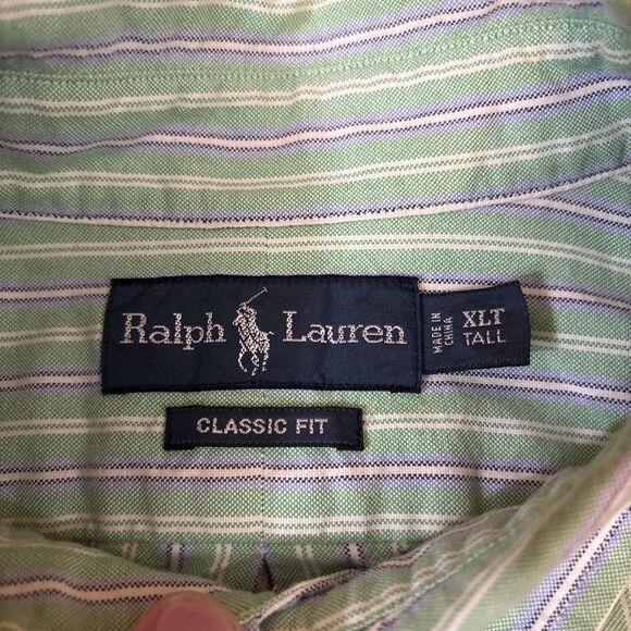 Polo Ralph Lauren Shirt Short Sleeve Button Down XLT Big And Tall Green Striped - Picture 7 of 8